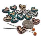 Beads - 2 hole Slider (Qty 14) Mixed Metal for Jewelry Making into Bracelets, Necklaces, or Earrings in Hearts Findings for Crafts 601M5 FST