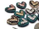 Beads - 2 hole Slider (Qty 14) Mixed Metal for Jewelry Making into Bracelets, Necklaces, or Earrings in Hearts Findings for Crafts 601M5 FST