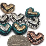 Beads - 2 hole Slider (Qty 14) Mixed Metal for Jewelry Making into Bracelets, Necklaces, or Earrings in Hearts Findings for Crafts 601M5 FST