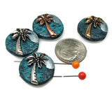 2 hole slider beads (Qty 4) with Palm Trees for Jewelry Making into Necklaces, Bracelets, or Earrings for Crafting - Finding Spacer 204-N4 FST