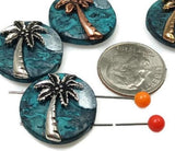 2 hole slider beads (Qty 4) with Palm Trees for Jewelry Making into Necklaces, Bracelets, or Earrings for Crafting - Finding Spacer 204-N4 FST