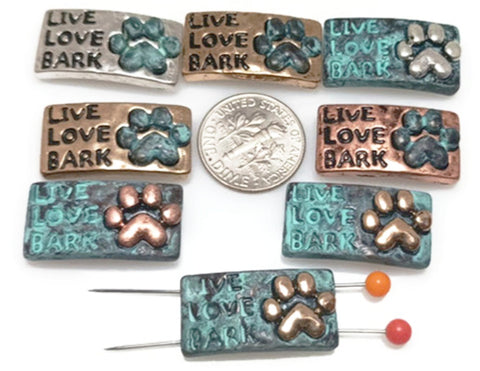 Slider Beads (Qt 8) "Live, Love, Bark"  Beads Silver 2 hole Slider Beads bracelet beads Mixed Metal Beads Dog Beads  379-M14 FST