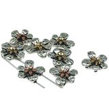 Slider Beads (Qty 8) 2 hole slider beads Floral Beads Metal Beads Spacer Beads Flat Bracelet Making Beads  224-m5 FST