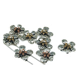 Slider Beads (Qty 8) 2 hole slider beads Floral Beads Metal Beads Spacer Beads Flat Bracelet Making Beads  224-m5 FST
