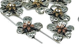 Slider Beads (Qty 8) 2 hole slider beads Floral Beads Metal Beads Spacer Beads Flat Bracelet Making Beads  224-m5 FST