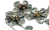 Slider Beads (Qty 8) 2 hole slider beads Floral Beads Metal Beads Spacer Beads Flat Bracelet Making Beads  224-m5 FST