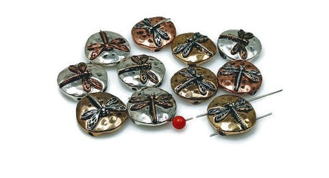 Slider Beads (qty 11) Dragonfly Two Hole Beads Flat Bracelet Making Beads Mixed Metal beads  210-m7 FST