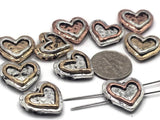 2 hole Slider Beads (Qty 10)Metal Heart Beads in Mixed Metal for Jewelry Making in Bracelets or Necklaces  - Great Findings or Focal 491-F13 FST