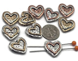 2 hole Slider Beads (Qty 10)Metal Heart Beads in Mixed Metal for Jewelry Making in Bracelets or Necklaces  - Great Findings or Focal 491-F13 FST