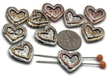 2 hole Slider Beads (Qty 10)Metal Heart Beads in Mixed Metal for Jewelry Making in Bracelets or Necklaces  - Great Findings or Focal 491-F13 FST