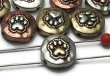 2 hope slider beads (qty 10) Small Paw Print beads dog beads cat beads Mixed Metal beads 2 hole Slider Bead lot bracelet beads 100-m14 FST