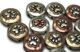 2 hope slider beads (qty 10) Small Paw Print beads dog beads cat beads Mixed Metal beads 2 hole Slider Bead lot bracelet beads 100-m14 FST
