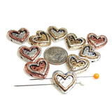 2 hole Slider Beads (Qty 10)Metal Heart Beads in Mixed Metal for Jewelry Making in Bracelets or Necklaces  - Great Findings or Focal 491-F13 FST