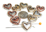 2 hole Slider Beads (Qty 10)Metal Heart Beads in Mixed Metal for Jewelry Making in Bracelets or Necklaces  - Great Findings or Focal 491-F13 FST
