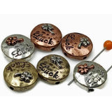 Slider Beads (Qty 6) 2 hole slider beads Luck or Four Leaf Clover Beads Metal Beads Spacer Beads Flat Bracelet Making Beads  219-N1