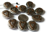 2 Hole Slider Beads  (11 pcs) Pewter Silver Heart Inlay Metal Beads for Jewelry Making or DIY Bracelet or Necklace Spacer Filler 504-H8 FST