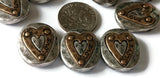 2 Hole Slider Beads  (11 pcs) Pewter Silver Heart Inlay Metal Beads for Jewelry Making or DIY Bracelet or Necklace Spacer Filler 504-H8 FST