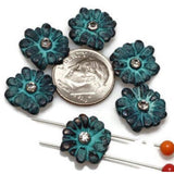 Slider Beads (6 pcs) 2 hole floral flower Spacer Beads in Patina Metal for Jewelry Making and Necklace and Bracelet Design 343-M14 FST