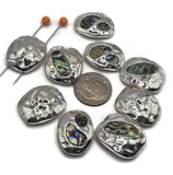 Slider Beads (9 pc) 2 hole for Jewelry Making into Bracelets or Necklaces or Crafting Silver Metal with Hammered Look 598-N4 FST