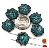 Slider Beads (6 pcs) 2 hole floral flower Spacer Beads in Patina Metal for Jewelry Making and Necklace and Bracelet Design 343-M14 FST