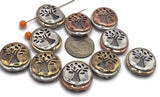 Slider Beads (10 pc) 2 hole for Jewelry Making into Bracelets or Necklaces or Crafting in a coin shape with  trees 492-N4 FST