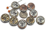 Slider Beads (10 pc) 2 hole for Jewelry Making into Bracelets or Necklaces or Crafting in a coin shape with  trees 492-N4 FST