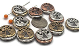 Slider Beads (10 pc) 2 hole for Jewelry Making into Bracelets or Necklaces or Crafting in a coin shape with  trees 492-N4 FST