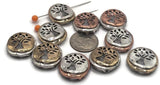 Slider Beads (10 pc) 2 hole for Jewelry Making into Bracelets or Necklaces or Crafting in a coin shape with  trees 492-N4 FST