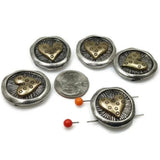 2 Hole Slider Beads (5 pc) Heart Beads Pewter Silver  Antique Silver Beads Sliderbeads Silver Beads Bracelet Beads Necklace Beads 258-N5 FST