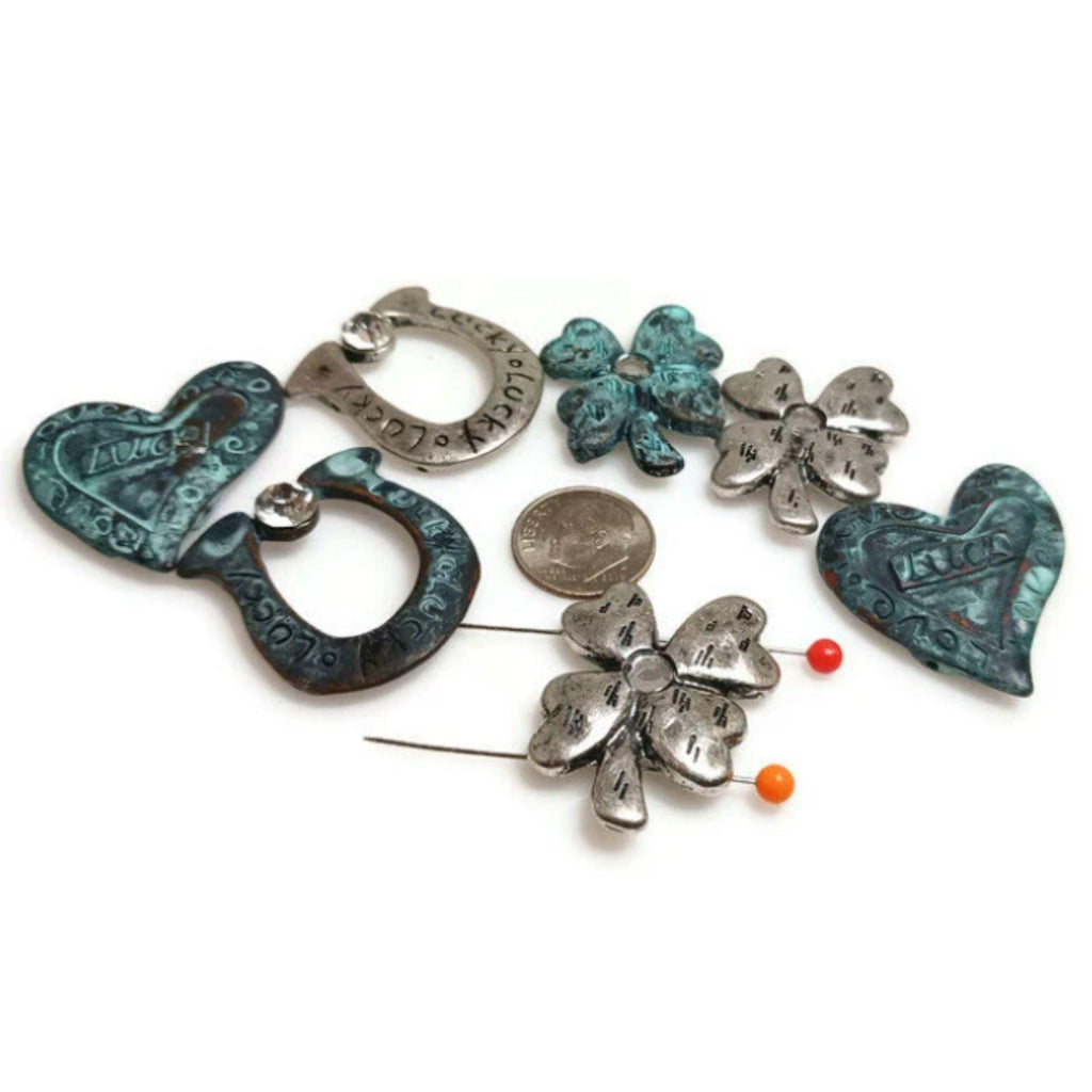 Silver and Patina Metal 2 Hole Slider Beads (Qty 7) Spacer Beads for Jewelry Making 449-FST