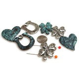 Silver and Patina Metal 2 Hole Slider Beads (Qty 7) Spacer Beads for Jewelry Making 449-FST