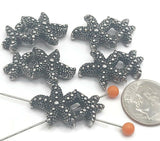 5 Textured Silver Starfish 2 hole Slider Beads for Jewelry making into Necklacs or Bracelets P148-M18 FST