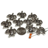 2 hole Slide Beads (10 pcs) Slider Beads Silver Turtles - Great for Bracelet and Other Jewelry Designs 477-M14 FST