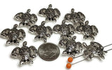 2 hole Slide Beads (10 pcs) Slider Beads Silver Turtles - Great for Bracelet and Other Jewelry Designs 477-M14 FST