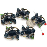 5 2 hole slider beads Antique Gold Jet Floral Flower m209-M7 FST