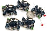 5 2 hole slider beads Antique Gold Jet Floral Flower m209-M7 FST
