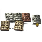2 Hole Slider Beads (Qty 6) "LIve Love Bark" Dog beads Paw Print Beads Spacer Beads Metal Beads Flat Beads Bracelet Beads  129-M7 FST