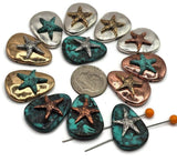 2 Hole Slider Beads (QTy 12) Double Strand Metal Beads with Starfish for Necklace or Bracelet Making 596-M7 FST