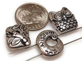 Slider Beads (13 pc)  2 hole beads in Owls for Jewelry Making into Necklaces or Bracelets or Crafting - Silver Owls with Rhinestones 445-M1 FST