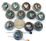 2 Hole Slide Beads  (12 pcs) Metal Circle Heart with "Love" Engraved Beads for Jewelry Making or DIY Bracelet or Necklace 517-M1 FST