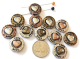 2 Hole Slide Beads  (12 pcs)Silver Metal Circle Heart with "Love" Engraved Beads for Jewelry Making or DIY Bracelet or Necklace 518-M1 FST