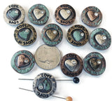 2 Hole Slide Beads  (12 pcs) Metal Circle Heart with "Love" Engraved Beads for Jewelry Making or DIY Bracelet or Necklace 517-M1 FST