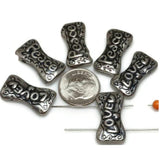Love Beads Peace Beads  (qty 6)  2 hole beads Slider Beads Spacer Beads Focal Metal Beads Bracelet Beads Antique Beads 345 N4 FST