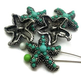 Slider Beads - 5 Platinum Silver with Enamel Drip Starfish 2 hole Double Strand Slider Beads for Jewlry Making P149- M18 FST