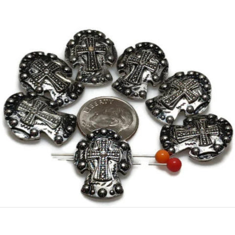 Cross Beads (qty 7)  2 hole beads Slider Beads Spacer Beads Focal Metal Beads Bracelet Beads Antique Beads 342 H8 FST
