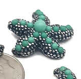 Slider Beads - 5 Platinum Silver with Enamel Drip Starfish 2 hole Double Strand Slider Beads for Jewlry Making P149- M18 FST