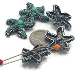 Slider Beads - 5 Platinum Silver with Enamel Drip Starfish 2 hole Double Strand Slider Beads for Jewlry Making P149- M18 FST