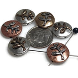 Slider Beads (6 pc) 2 hole for Jewelry Making into Bracelets or Necklaces or Crafting in a coin shape with  trees 492-N4 FST