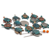 Slider Beads (QTy 13)  2 hole Turtle Flat Beads for Jewelry Creation into Necklaces or Bracelets in Mixed Metals 571-M1 FST