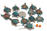 Slider Beads (QTy 13)  2 hole Turtle Flat Beads for Jewelry Creation into Necklaces or Bracelets in Mixed Metals 571-M1 FST